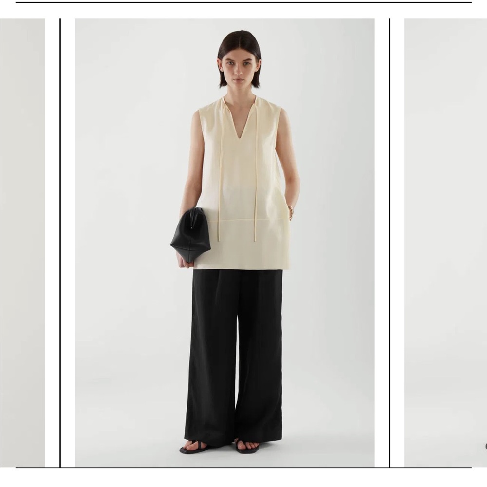 COS Top Cream Tencel Lyocell Neck Tie Sleeveless Tunic Blouse 2 Minimalist Chic